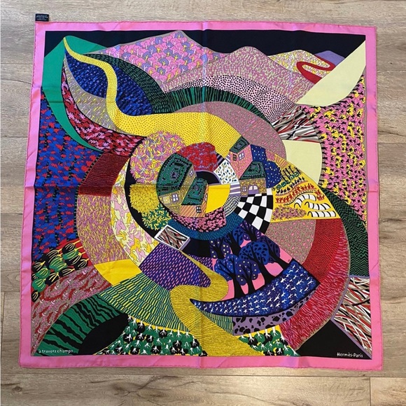 HERMES SCARF 36 Rose VIF / JAUNE / MULTICOLORE - Picture 1 of 10
